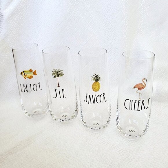 Rae Dunn Stemless Flute Glasses Set of 4 - Picture 2 of 7